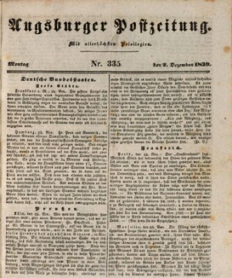 Augsburger Postzeitung Montag 2. Dezember 1839