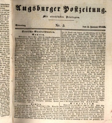 Augsburger Postzeitung Sonntag 5. Januar 1840