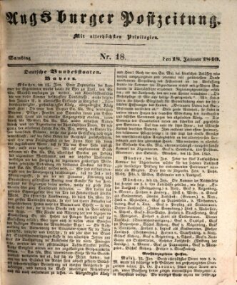 Augsburger Postzeitung Samstag 18. Januar 1840