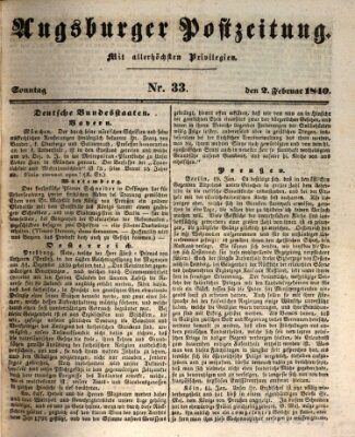 Augsburger Postzeitung Sonntag 2. Februar 1840