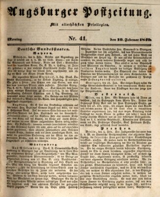 Augsburger Postzeitung Montag 10. Februar 1840