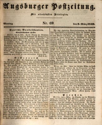 Augsburger Postzeitung Montag 9. März 1840