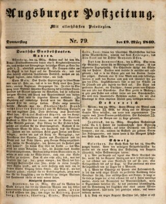 Augsburger Postzeitung Donnerstag 19. März 1840