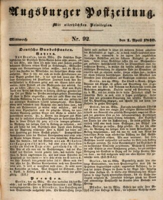 Augsburger Postzeitung Mittwoch 1. April 1840