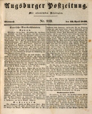 Augsburger Postzeitung Mittwoch 22. April 1840
