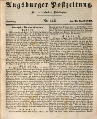 Augsburger Postzeitung Samstag 25. April 1840