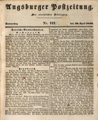 Augsburger Postzeitung Donnerstag 30. April 1840