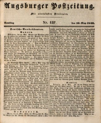 Augsburger Postzeitung Samstag 16. Mai 1840