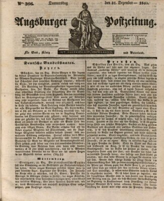 Augsburger Postzeitung Donnerstag 31. Dezember 1840