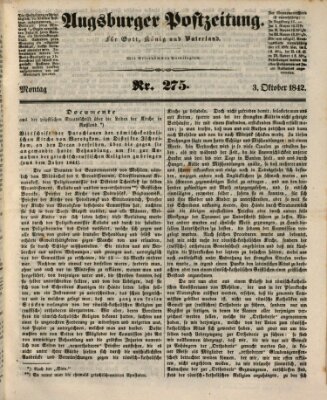 Augsburger Postzeitung Montag 3. Oktober 1842