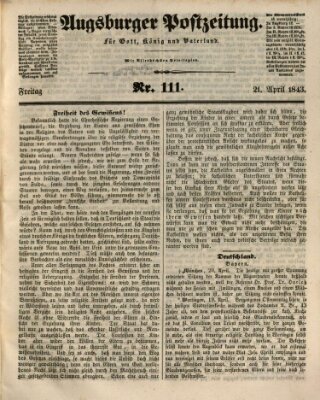 Augsburger Postzeitung Freitag 21. April 1843
