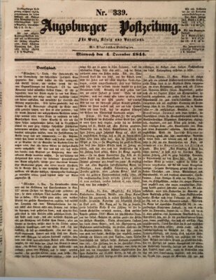 Augsburger Postzeitung Mittwoch 4. Dezember 1844
