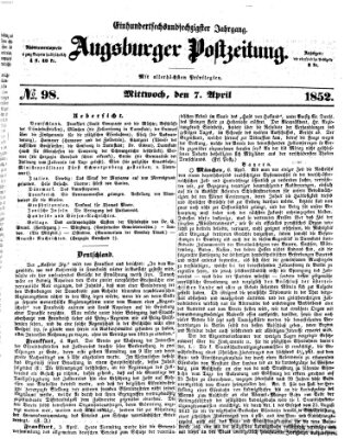 Augsburger Postzeitung Mittwoch 7. April 1852