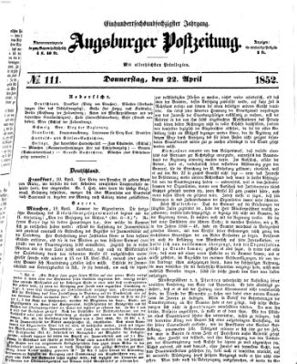 Augsburger Postzeitung Donnerstag 22. April 1852