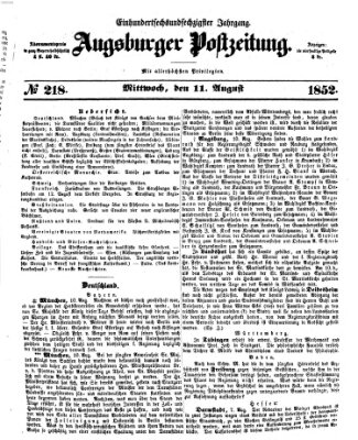 Augsburger Postzeitung Mittwoch 11. August 1852