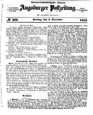 Augsburger Postzeitung Freitag 3. Dezember 1852