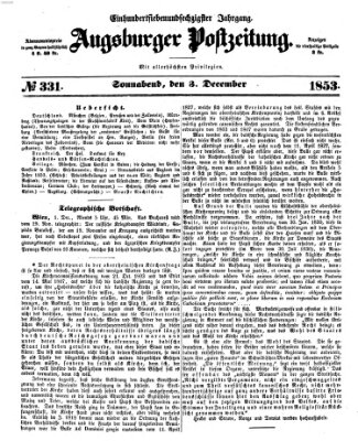 Augsburger Postzeitung Samstag 3. Dezember 1853