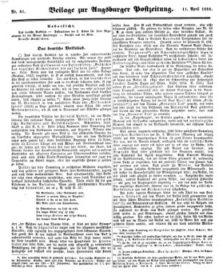 Augsburger Postzeitung Mittwoch 11. April 1855
