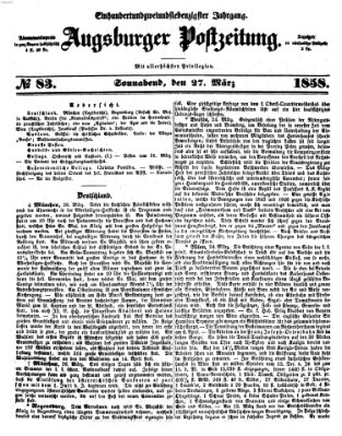 Augsburger Postzeitung Samstag 27. März 1858