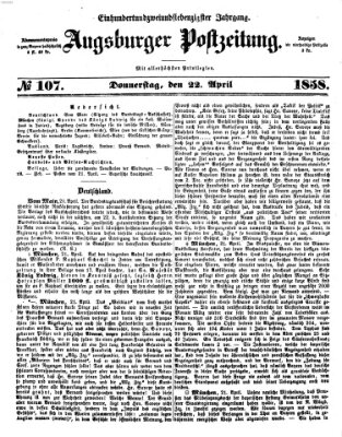 Augsburger Postzeitung Donnerstag 22. April 1858