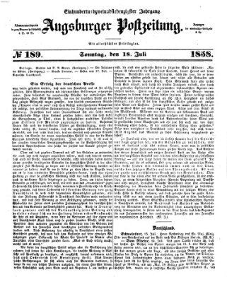 Augsburger Postzeitung Sonntag 18. Juli 1858