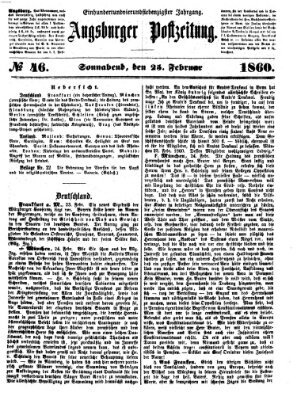 Augsburger Postzeitung Samstag 25. Februar 1860