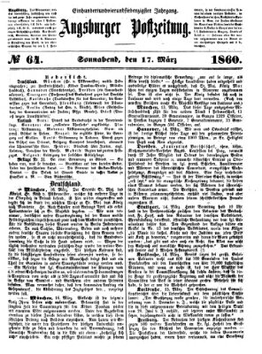 Augsburger Postzeitung Samstag 17. März 1860