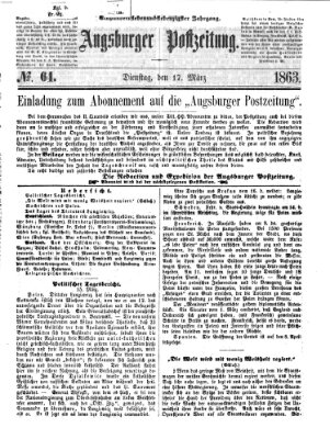 Augsburger Postzeitung Dienstag 17. März 1863