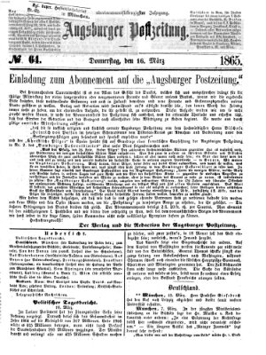 Augsburger Postzeitung Donnerstag 16. März 1865