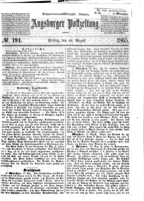 Augsburger Postzeitung Freitag 18. August 1865