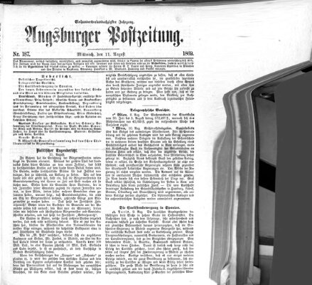 Augsburger Postzeitung Mittwoch 11. August 1869