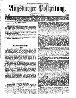 Augsburger Postzeitung Freitag 1. April 1870