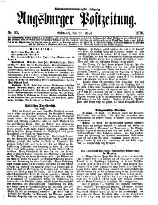 Augsburger Postzeitung Mittwoch 20. April 1870