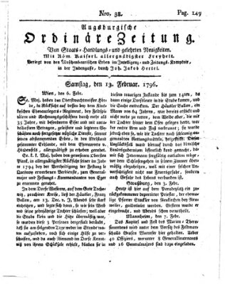 Augsburgische ordinäre Zeitung von Staats-Handlungs- und gelehrten Neuigkeiten (Augsburger Abendzeitung) Samstag 13. Februar 1796