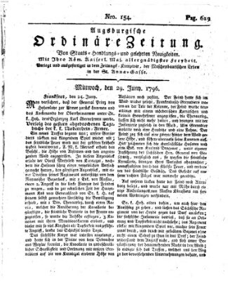 Augsburgische ordinäre Zeitung von Staats-Handlungs- und gelehrten Neuigkeiten (Augsburger Abendzeitung) Mittwoch 29. Juni 1796