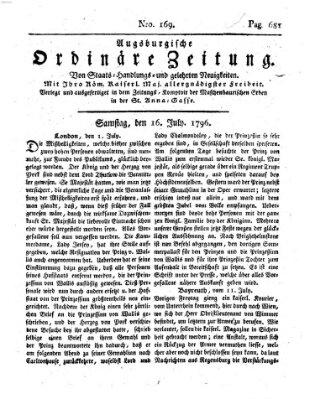 Augsburgische ordinäre Zeitung von Staats-Handlungs- und gelehrten Neuigkeiten (Augsburger Abendzeitung) Samstag 16. Juli 1796