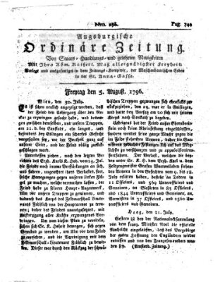 Augsburgische ordinäre Zeitung von Staats-Handlungs- und gelehrten Neuigkeiten (Augsburger Abendzeitung) Freitag 5. August 1796