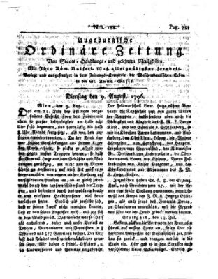 Augsburgische ordinäre Zeitung von Staats-Handlungs- und gelehrten Neuigkeiten (Augsburger Abendzeitung) Dienstag 9. August 1796