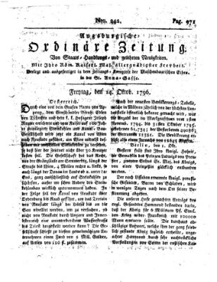 Augsburgische ordinäre Zeitung von Staats-Handlungs- und gelehrten Neuigkeiten (Augsburger Abendzeitung) Freitag 14. Oktober 1796
