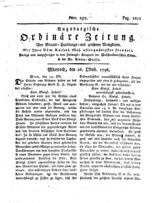 Augsburgische ordinäre Zeitung von Staats-Handlungs- und gelehrten Neuigkeiten (Augsburger Abendzeitung) Mittwoch 26. Oktober 1796