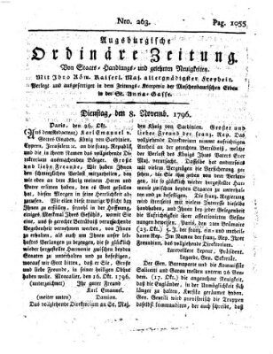 Augsburgische ordinäre Zeitung von Staats-Handlungs- und gelehrten Neuigkeiten (Augsburger Abendzeitung) Dienstag 8. November 1796