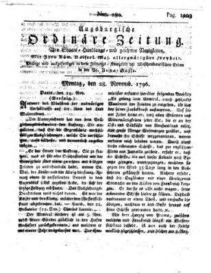 Augsburgische ordinäre Zeitung von Staats-Handlungs- und gelehrten Neuigkeiten (Augsburger Abendzeitung) Montag 28. November 1796