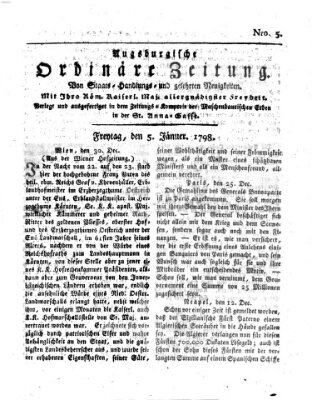Augsburgische ordinäre Zeitung von Staats-Handlungs- und gelehrten Neuigkeiten (Augsburger Abendzeitung) Freitag 5. Januar 1798
