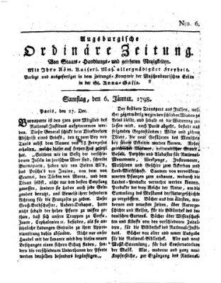 Augsburgische ordinäre Zeitung von Staats-Handlungs- und gelehrten Neuigkeiten (Augsburger Abendzeitung) Samstag 6. Januar 1798