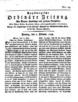 Augsburgische ordinäre Zeitung von Staats-Handlungs- und gelehrten Neuigkeiten (Augsburger Abendzeitung) Freitag 2. Februar 1798