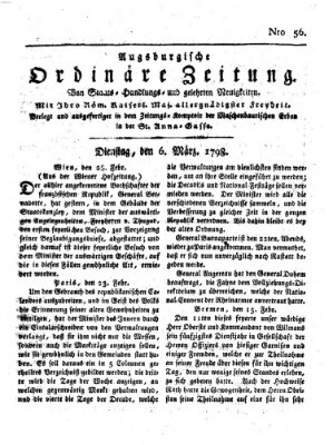 Augsburgische ordinäre Zeitung von Staats-Handlungs- und gelehrten Neuigkeiten (Augsburger Abendzeitung) Dienstag 6. März 1798
