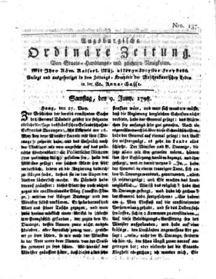 Augsburgische ordinäre Zeitung von Staats-Handlungs- und gelehrten Neuigkeiten (Augsburger Abendzeitung) Samstag 9. Juni 1798