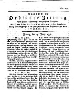 Augsburgische ordinäre Zeitung von Staats-Handlungs- und gelehrten Neuigkeiten (Augsburger Abendzeitung) Freitag 15. Juni 1798