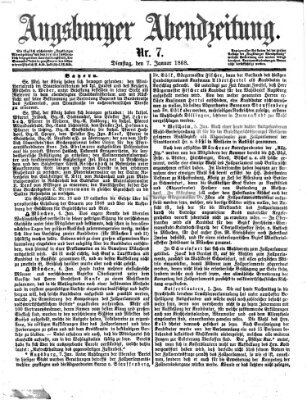 Augsburger Abendzeitung Dienstag 7. Januar 1868