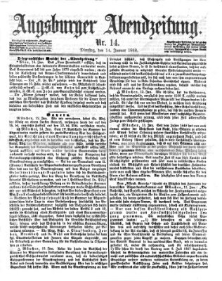 Augsburger Abendzeitung Dienstag 14. Januar 1868